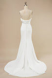White Mermaid Spaghetti Straps Boho Wedding Dress with Ruffles