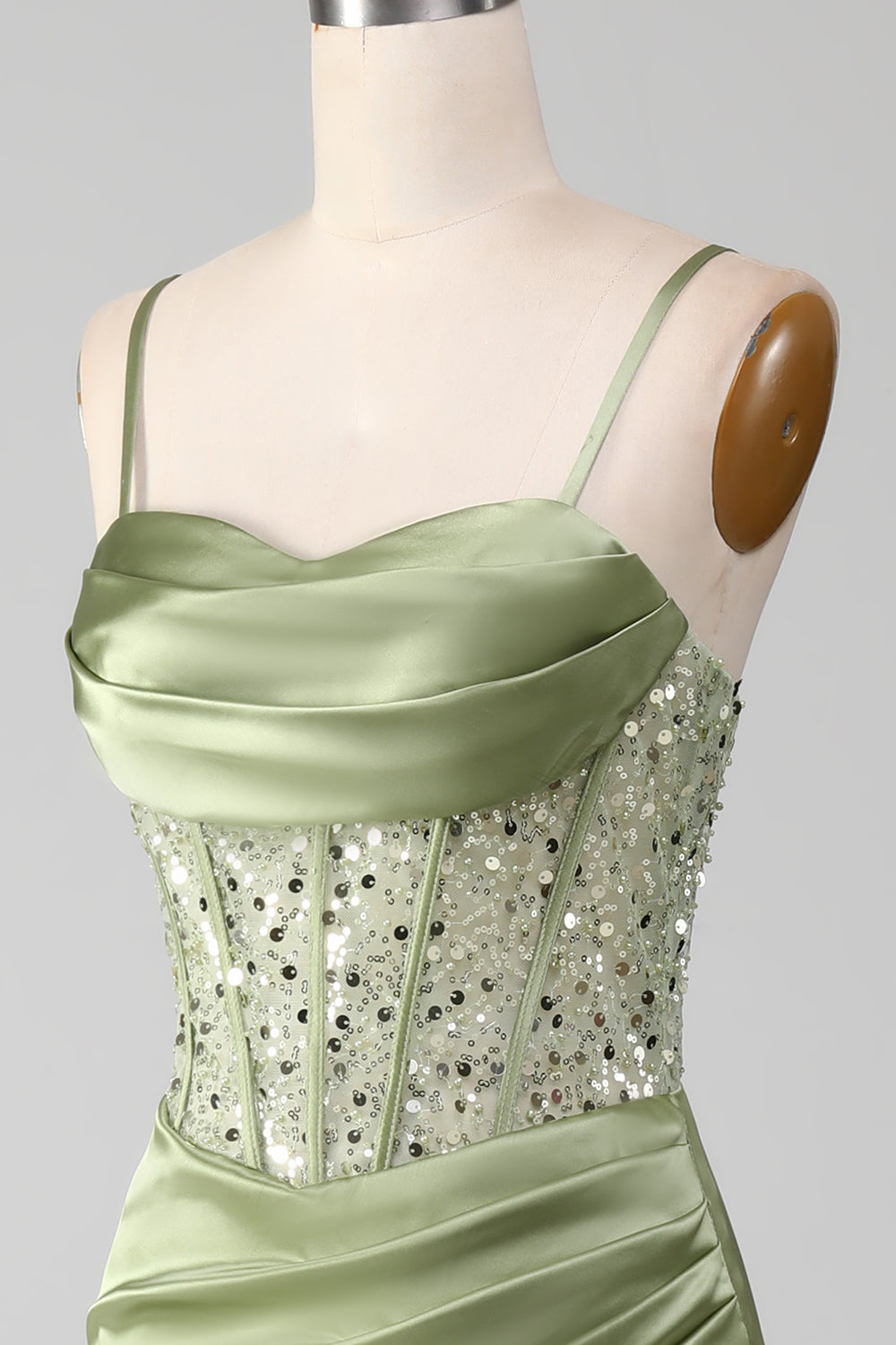 Wedtrend Women Sage Green Prom Dress Mermaid Sparkly Sequin Pleated Corset Satin Evening Dress WEDTREND Wedtrend Women Sage Green Prom Dress Mermaid Sparkly Sequin Pleated Corset Satin Evening Dress WEDTREND