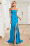 Blue Mermaid Sweetheart Long Prom Dress with Split Front