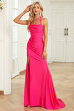 Fuchsia Mermaid Halter Neck Long Prom Dress with Split Front