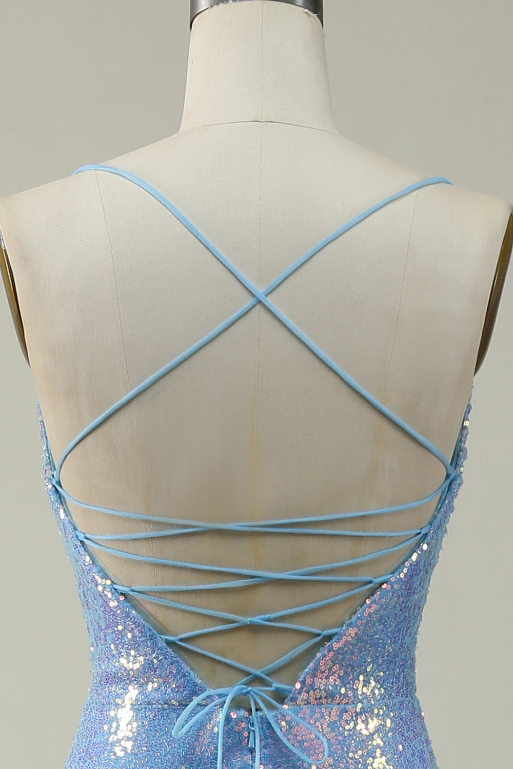 Blue Mermaid Sequined Spaghetti Straps Mermaid Prom Dress