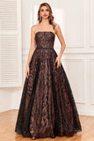 Black A Line Strapless Weddiong Party Dress with Beading