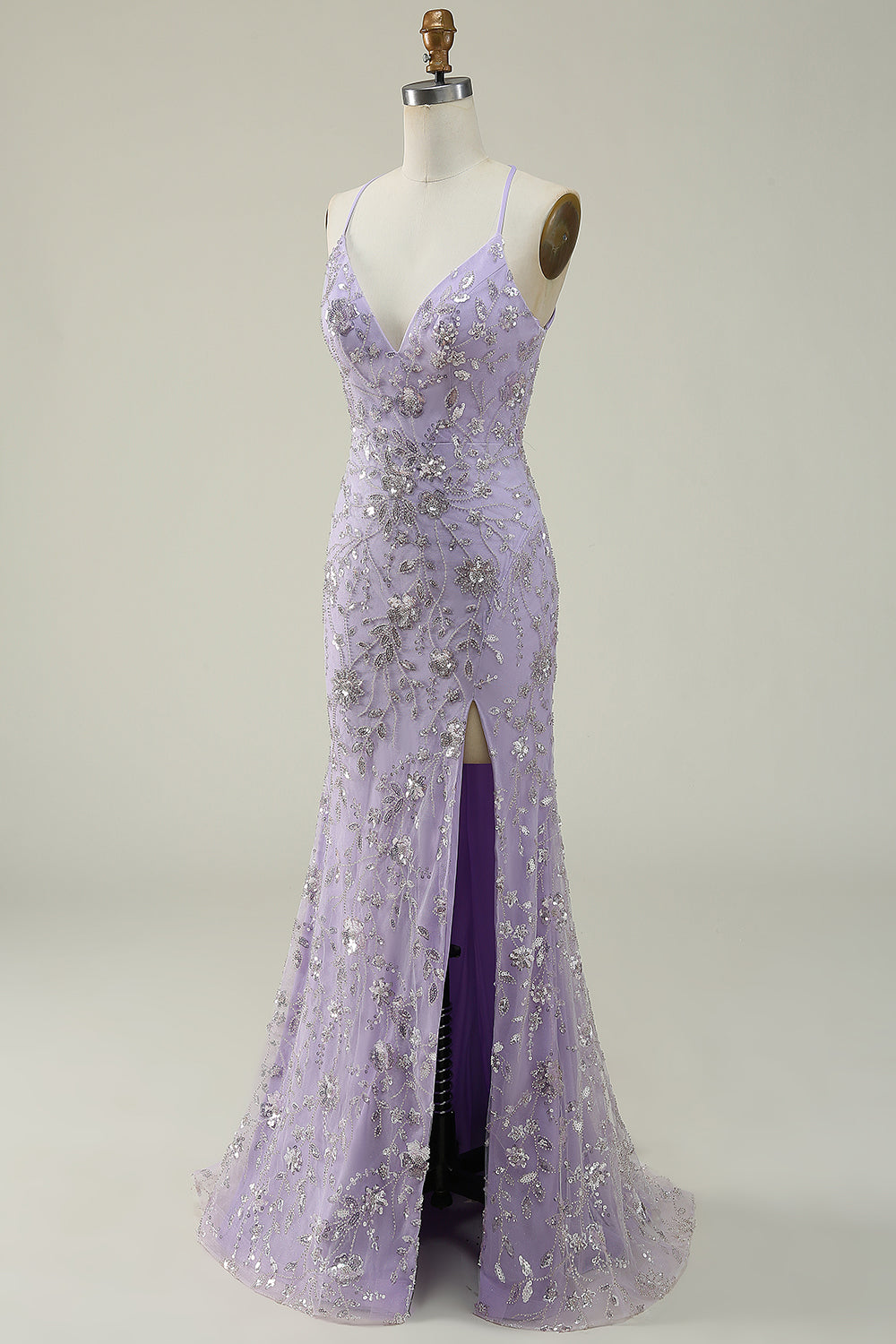 Purple Mermaid Spaghetti Straps Long Prom Dress with Beading