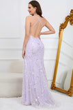 Purple Mermaid Spaghetti Straps Prom Dress with Criss Cross Back