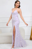 Purple Mermaid Spaghetti Straps Prom Dress with Criss Cross Back