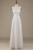 Ivory A Line Scoop Neck Chiffon Boho Wedding Dress with Lace