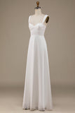 Ivory A Line Scoop Neck Chiffon Boho Wedding Dress with Lace