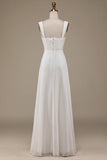 Ivory A Line Scoop Neck Chiffon Boho Wedding Dress with Lace